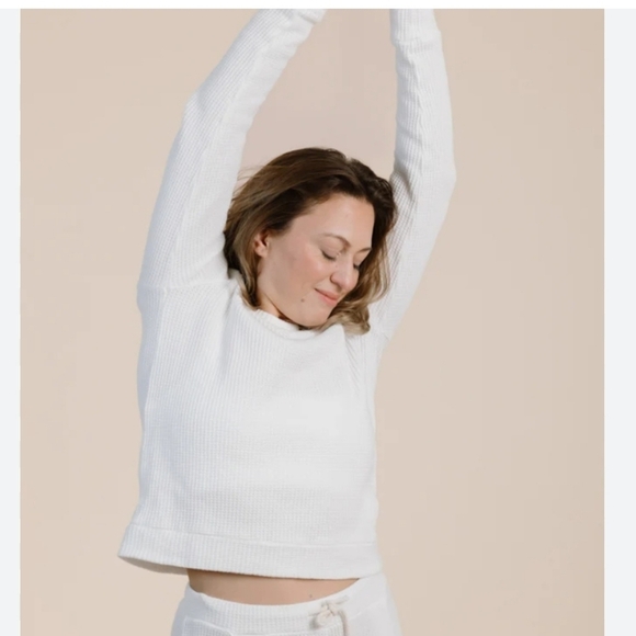 Pura Cashmere Kali White 100% Supima Cotton Ribbed Crewneck Sweater Size Large - Picture 1 of 2